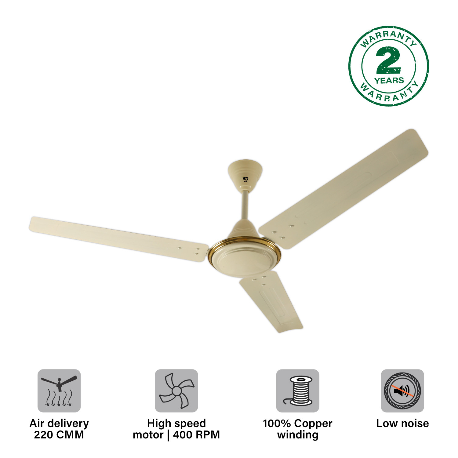 VG Star Breeze 1200 mm 3 Blade Ceiling Fan  (Ivory, Pack of 1)