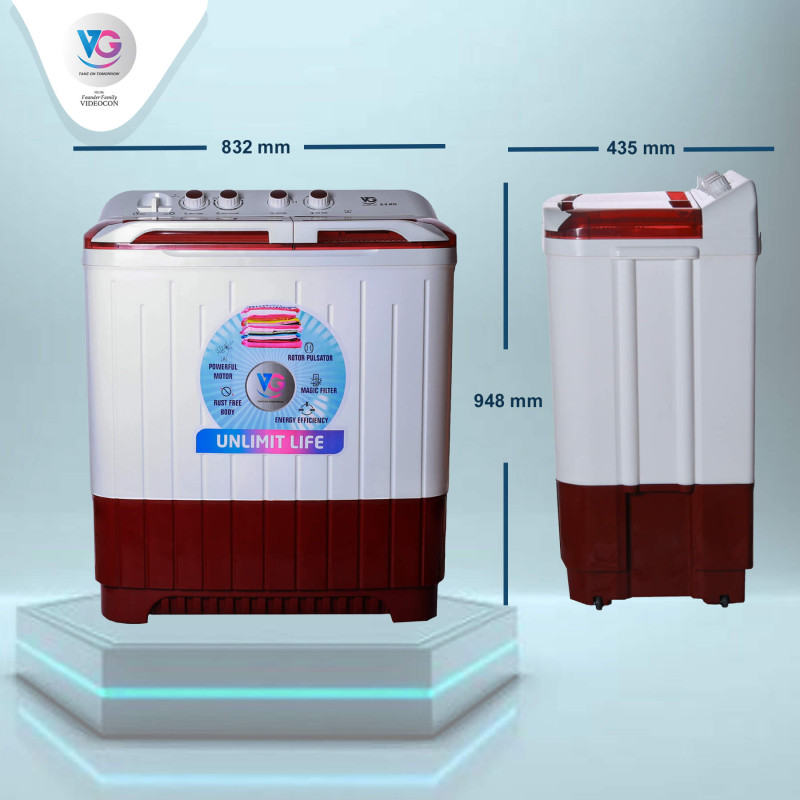 VG 8 KG Dual Waterfall & Rust Free Semi Automatic Washing Machine (Maroon)