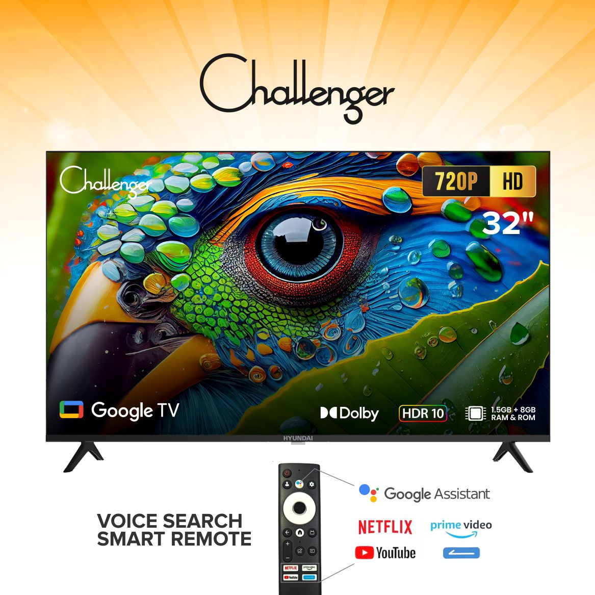 Challenger Google TV | Smart LED TV | Dolby Audio, Google Assistant & Bluetooth.