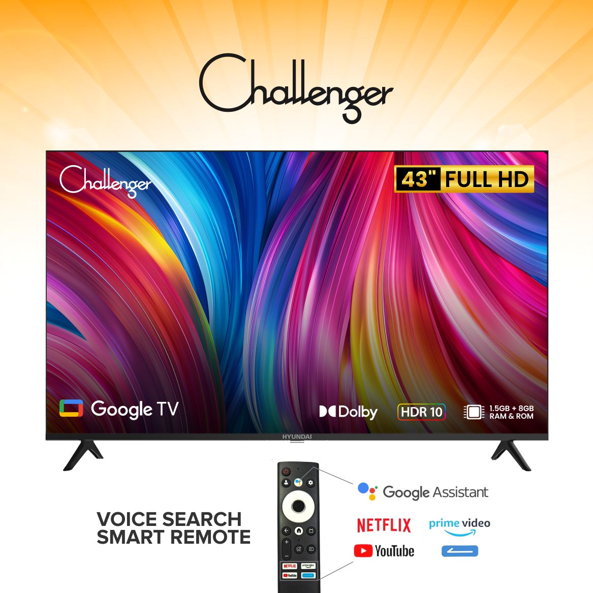 Challenger Google TV | Smart LED TV | Dolby Audio, Google Assistant & Bluetooth.